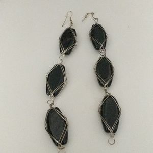 Handmade wrapped black Crystal earrings